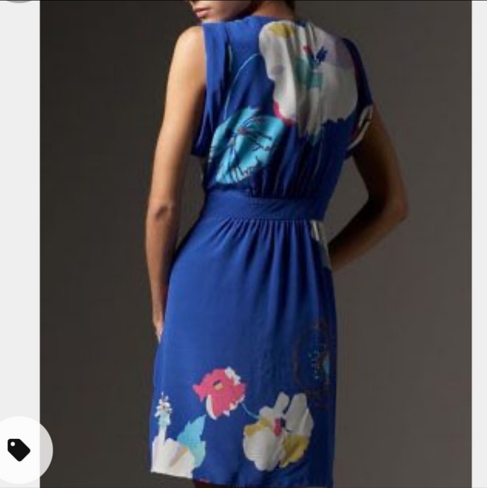 Tibi Abstract Floral Silk Mini Wrap Dress Cream White 4 - Picture 7 of 11